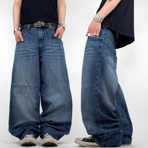 Vintage y2k grunge baggy wide leg faded stonewash archive jeans